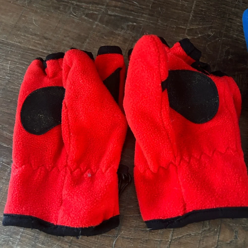 Kids Red and Blue convertible Fingerless mittens/ gloves - 2 pairs